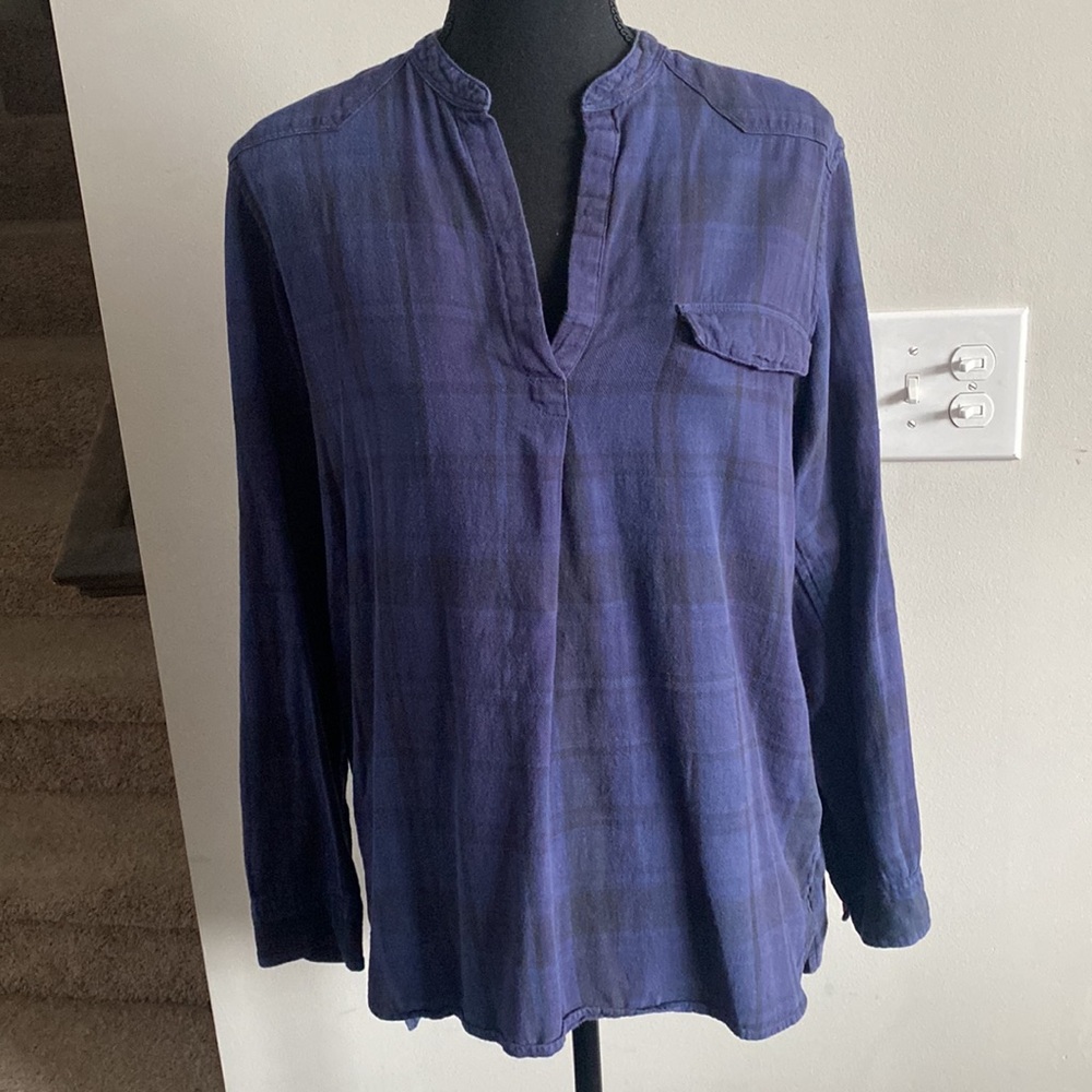 Gap 100% Cotton Blue Medium Long Sleeve Plaid Flannel Style Shirt